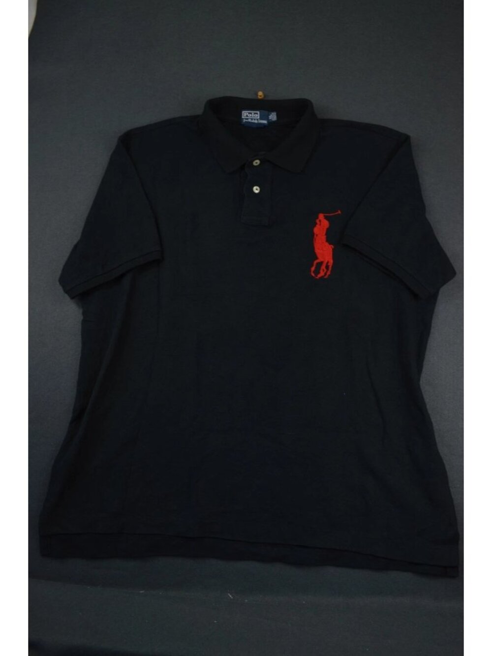 Polo Ralph Lauren Mens Black Polo Shirt Slit Hem Big Pony Embroidered Logo XL